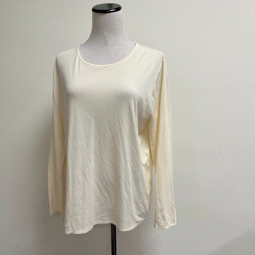 Eileen Fisher cream silk scoop neck long sleeve top XL